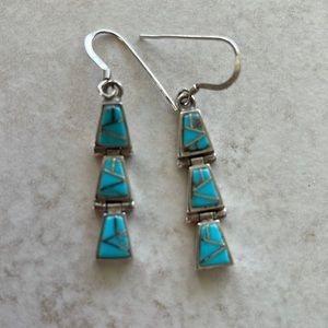 Sterling silver and turquoise drop earrings.